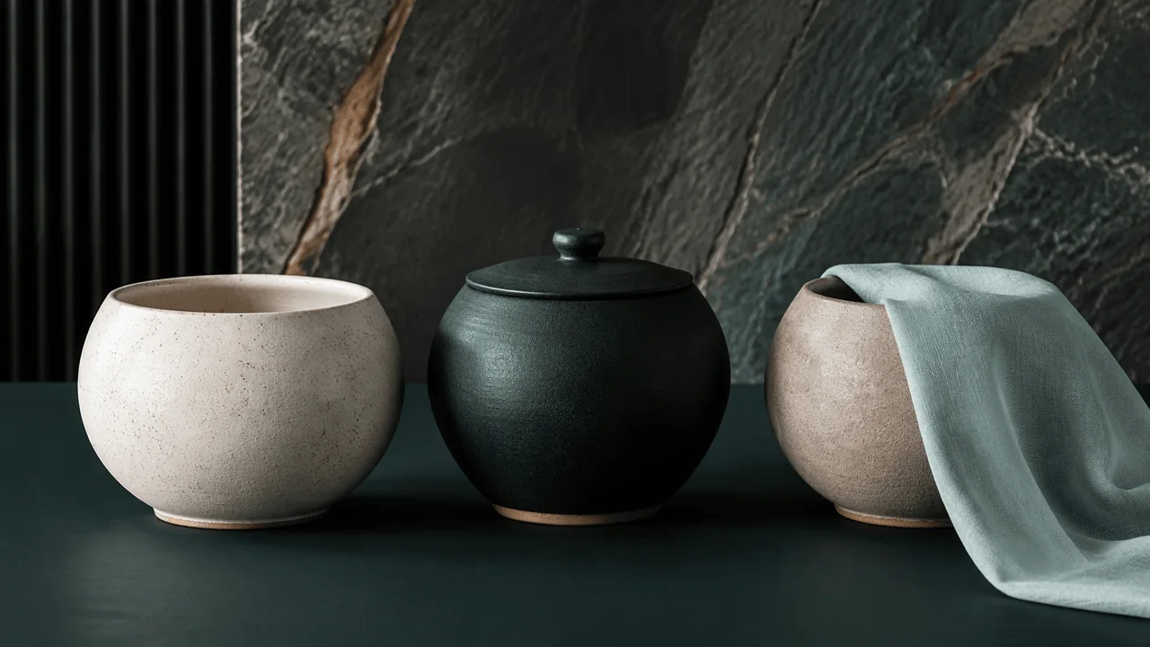 Three balanced ceramic vessels representing admission, denial and non-admission in a Kenyan civil defence.
