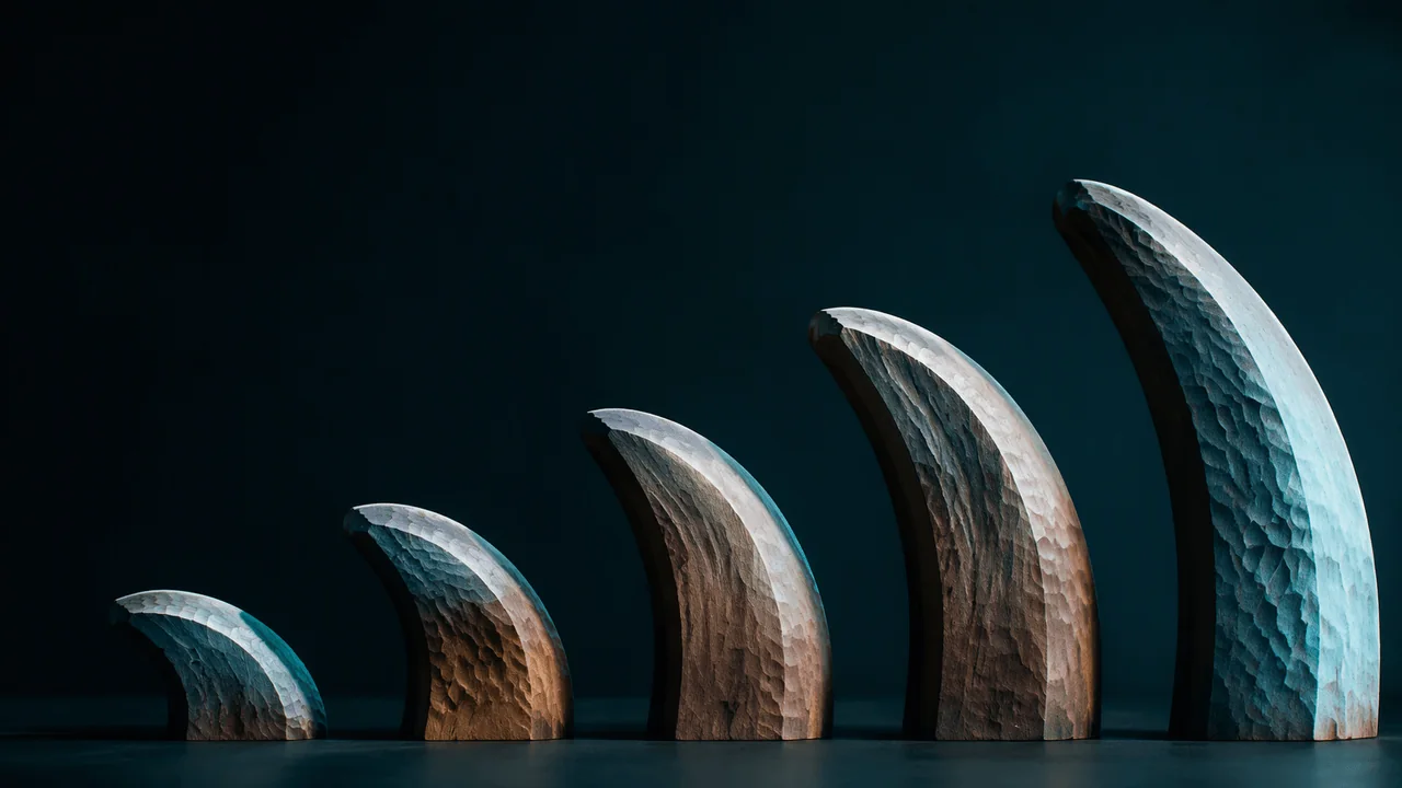 Five rising wooden arcs showing a clear progression from question to answer.