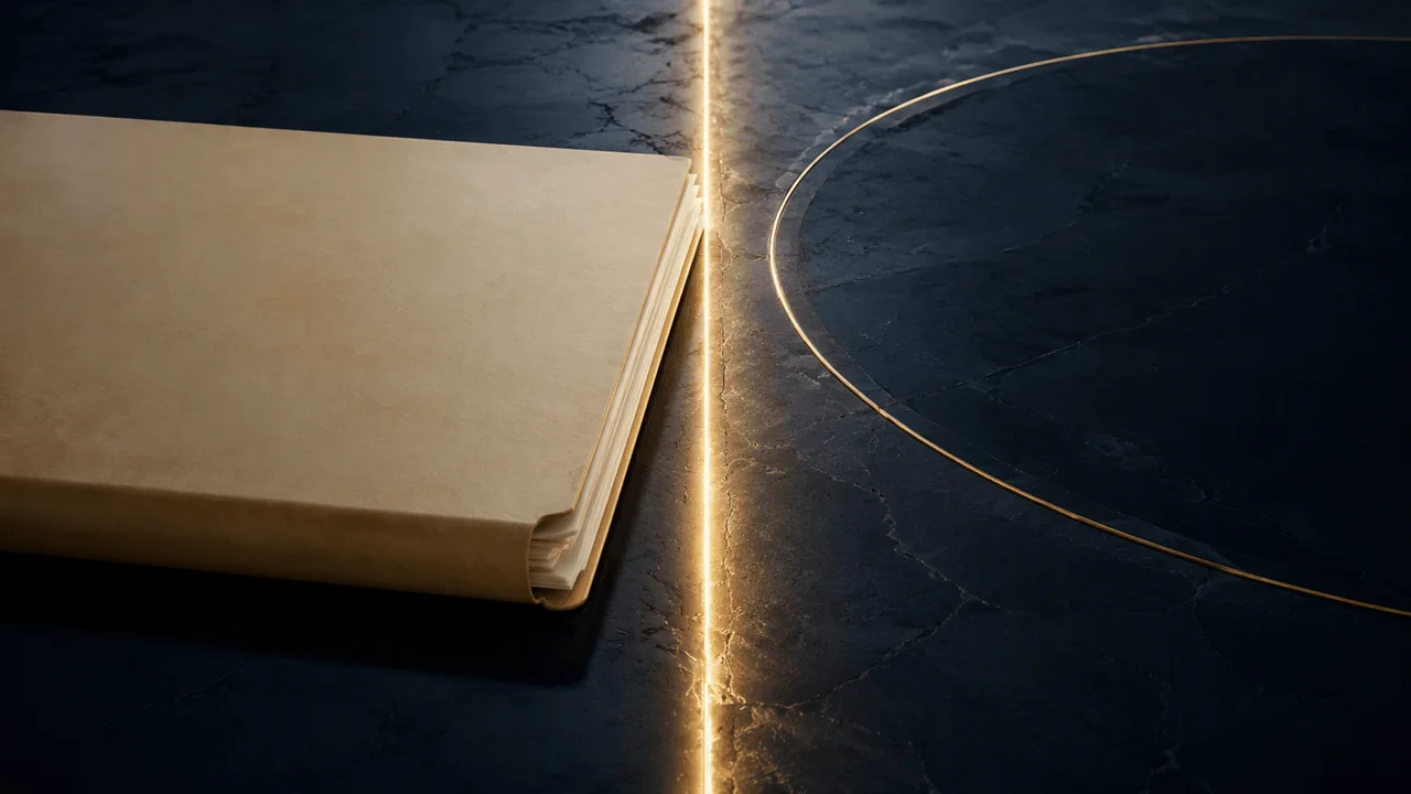 An official decision document crosses a luminous boundary marking the legal limits of delegated authority.
