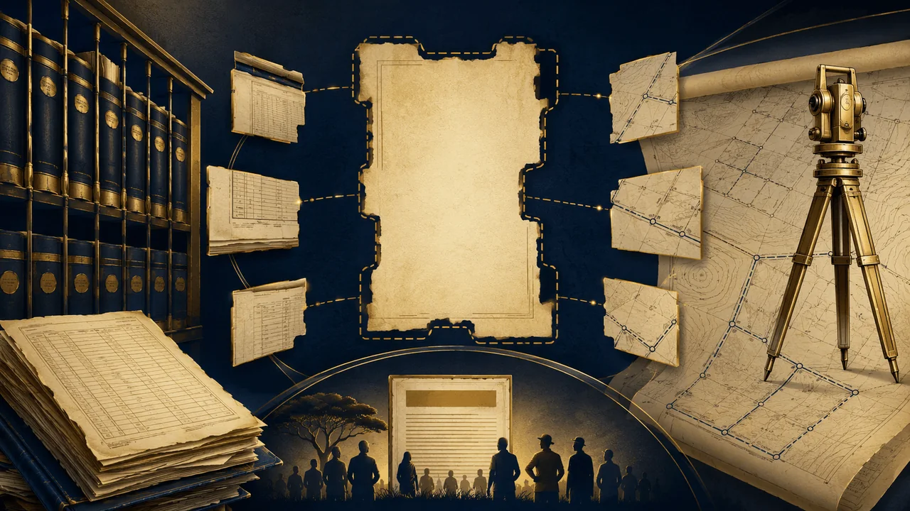 A missing title document reconstructed from registry records and a survey plan.